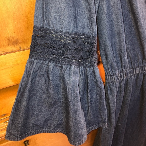 DEX denim jean dress crochet Bohemian romantic feminine gypsy small hippie - Picture 10 of 15